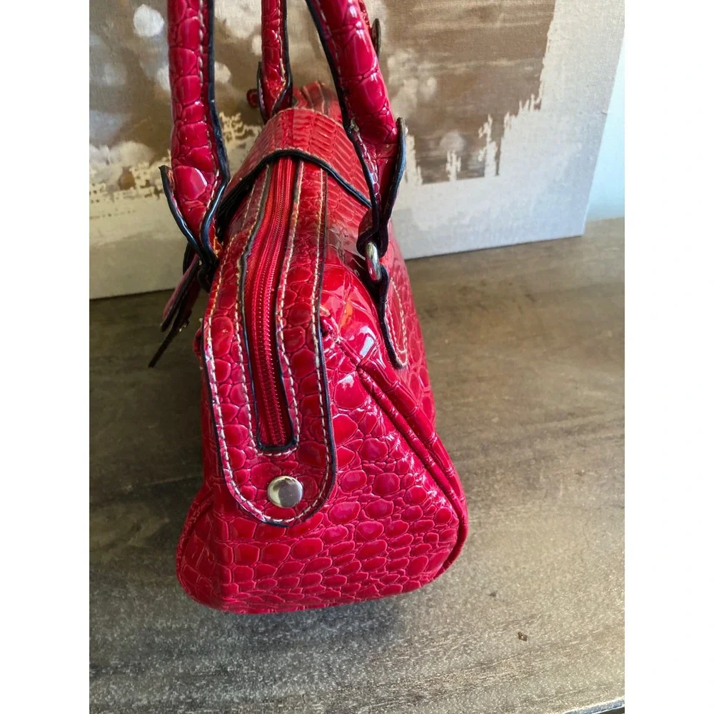 Strada Red Croc Embossed Faux Leather Satchel Handbag with Matching Coin Purse